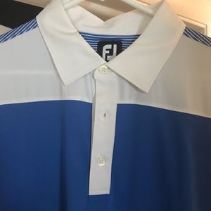 Footjoy Men’s Golf Shirt.  2XL Blue and white.  New, never worn.